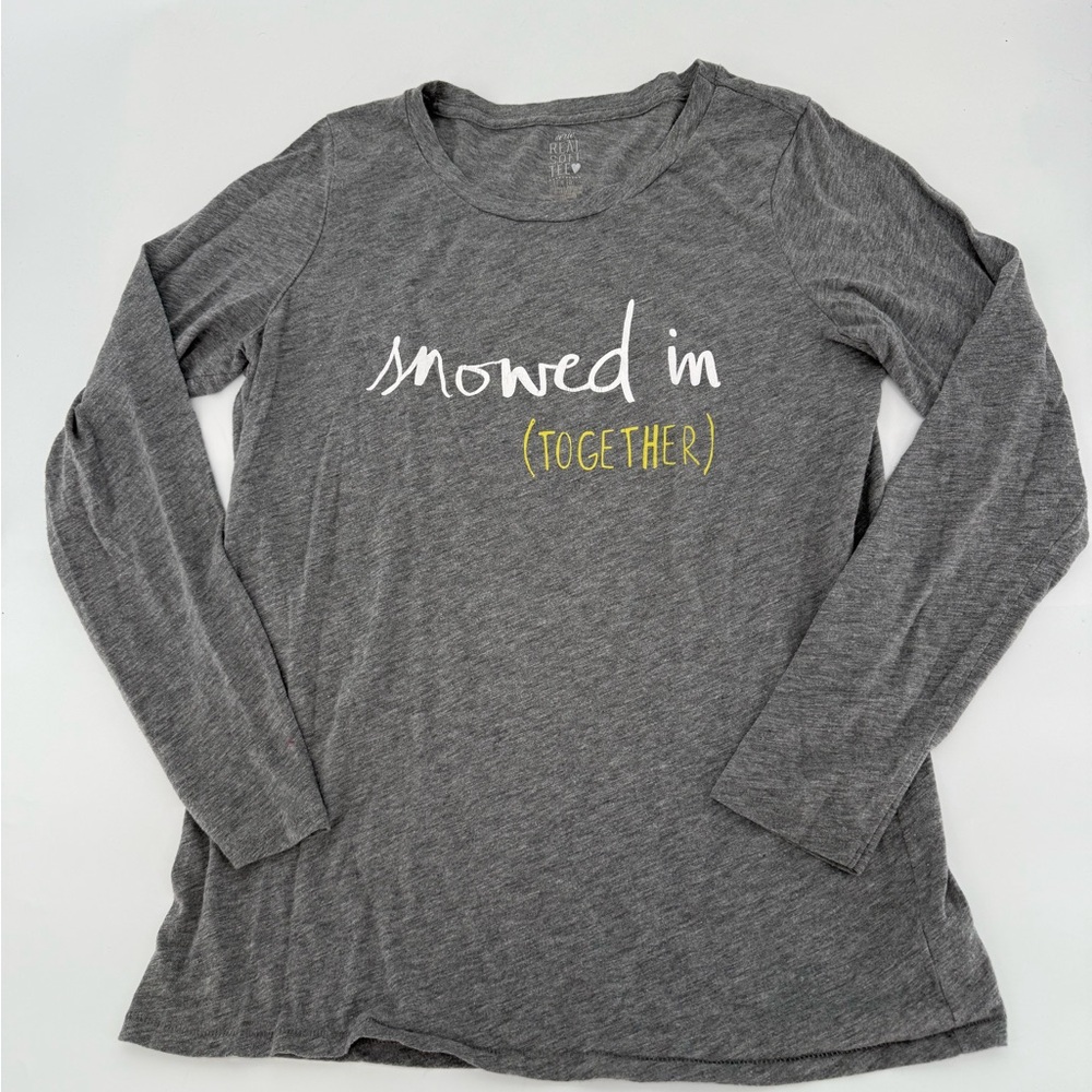 Aerie Gray Long Sleeve Shirt with “Snowed In (Together)” Print